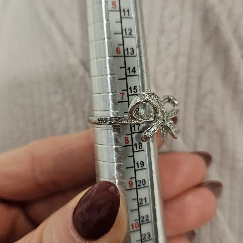 NEW Crystalled Bow Silver-Tone Ring Multiple Sizes Available